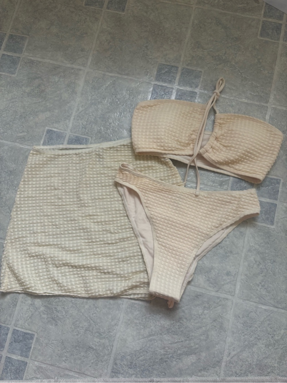 SHEIN Beige Textured Bikini Set with Skirt